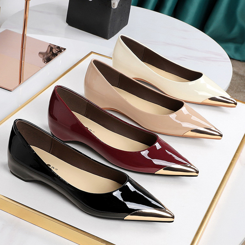Men Shoes On - BIGTREE 靴ローヒールの女性の靴パテントレザーウェッジヒール女性パンプス金属尖った先端高級宴会靴ファッション