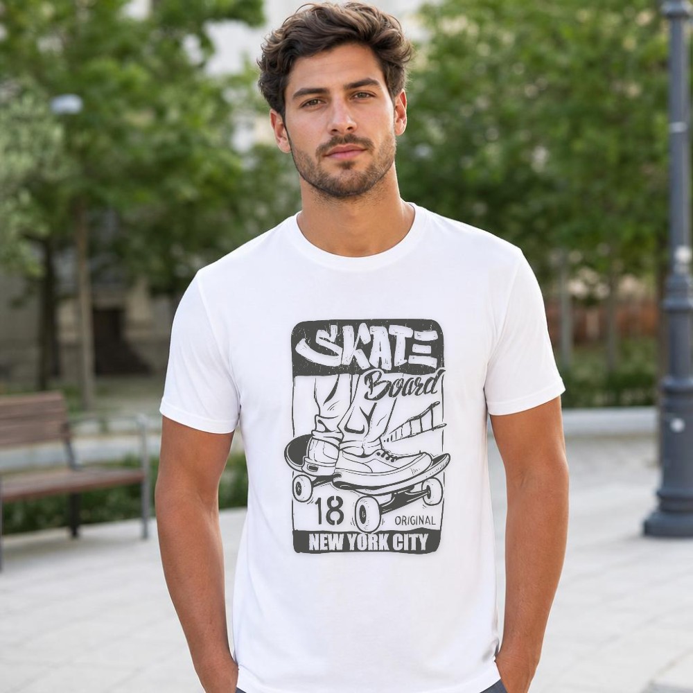 Men'S Shoes York - 男性夏 Tシャツスケートボードグラフィックニューヨークシティスケーターシューズアーバンスポーツ半袖カジュアルストリートトップ