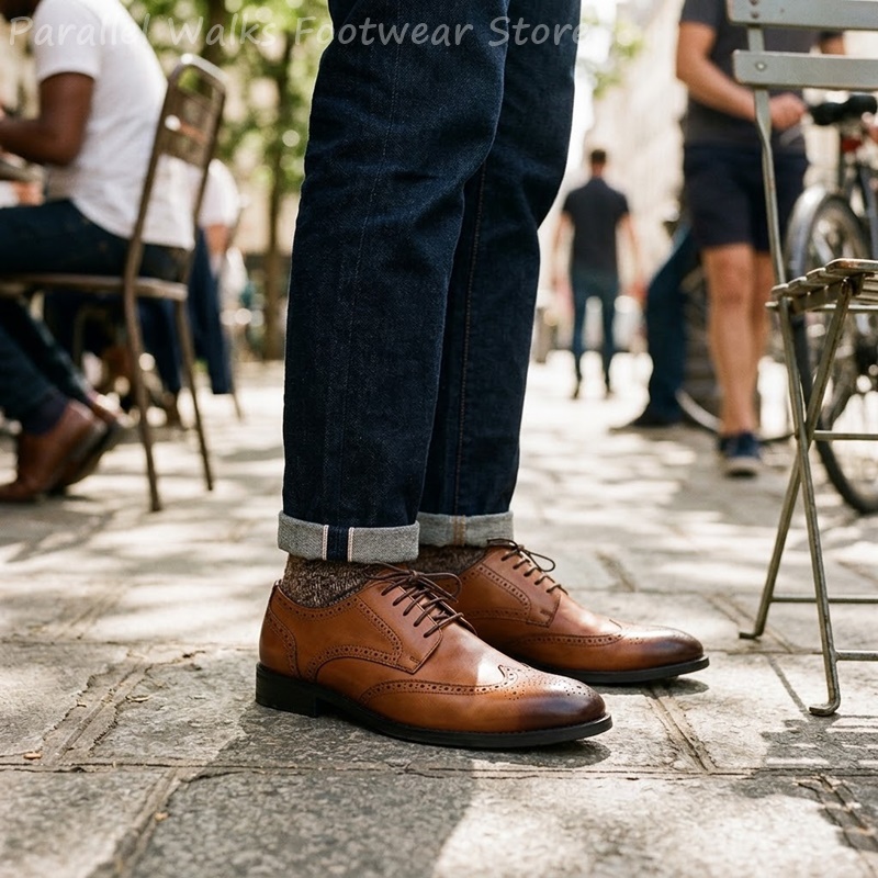メンズブローグダービーシューズフォーマルウィングチップドレス - Men Shoes Formal のレビューと価格