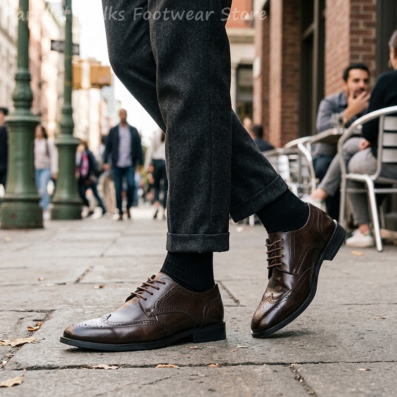 メンズブローグダービーシューズフォーマルウィングチップドレス - Men Shoes Formal のレビューと価格