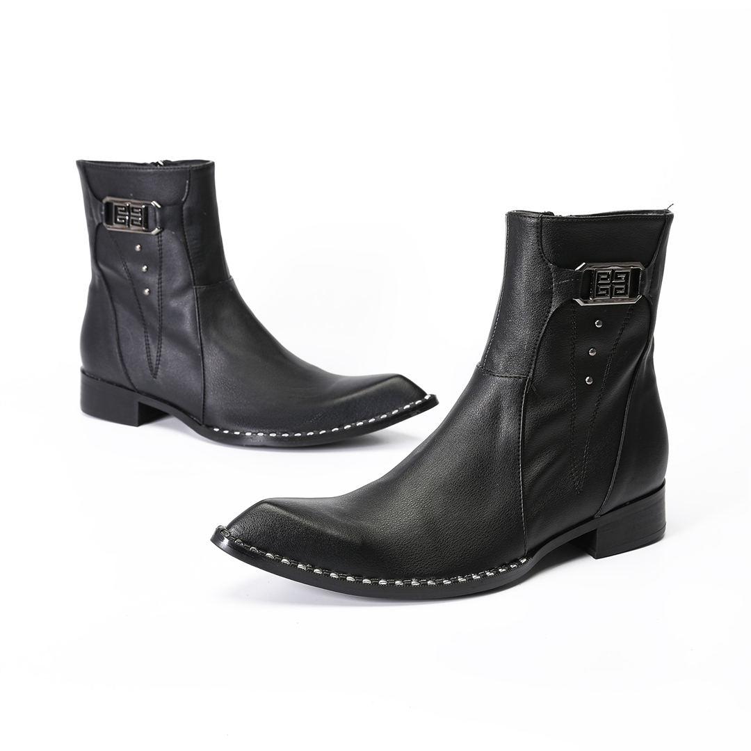 ファッション黒ポインテッドトゥ男性本革アンクルブーツ男性ジッ - Men Shoes Formal のレビューと価格