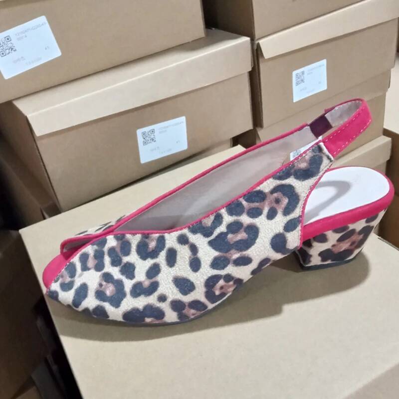 レオパード柄 ピープトゥ スリングバック レディース サンダ - Men Shoes Office のレビューと価格