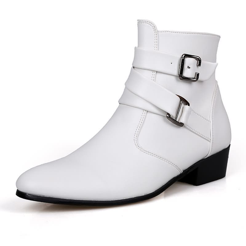 高級メンズブーツレザーチェルシーブーツハイトップバックルスト - Men Shoes Formal のレビューと価格